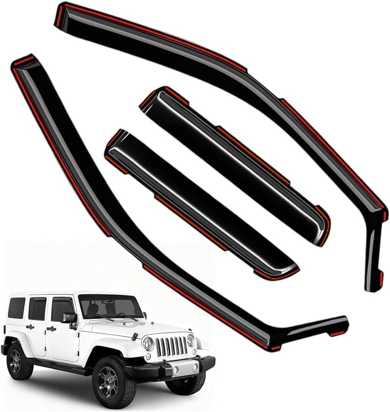 LONGKEES Window Visors Rain Guards FIT 2007–2018 Wrangler JK Unlimited 4-Door – in-Channel Vent Deflectors 4PC Set All-Weather - Image 1